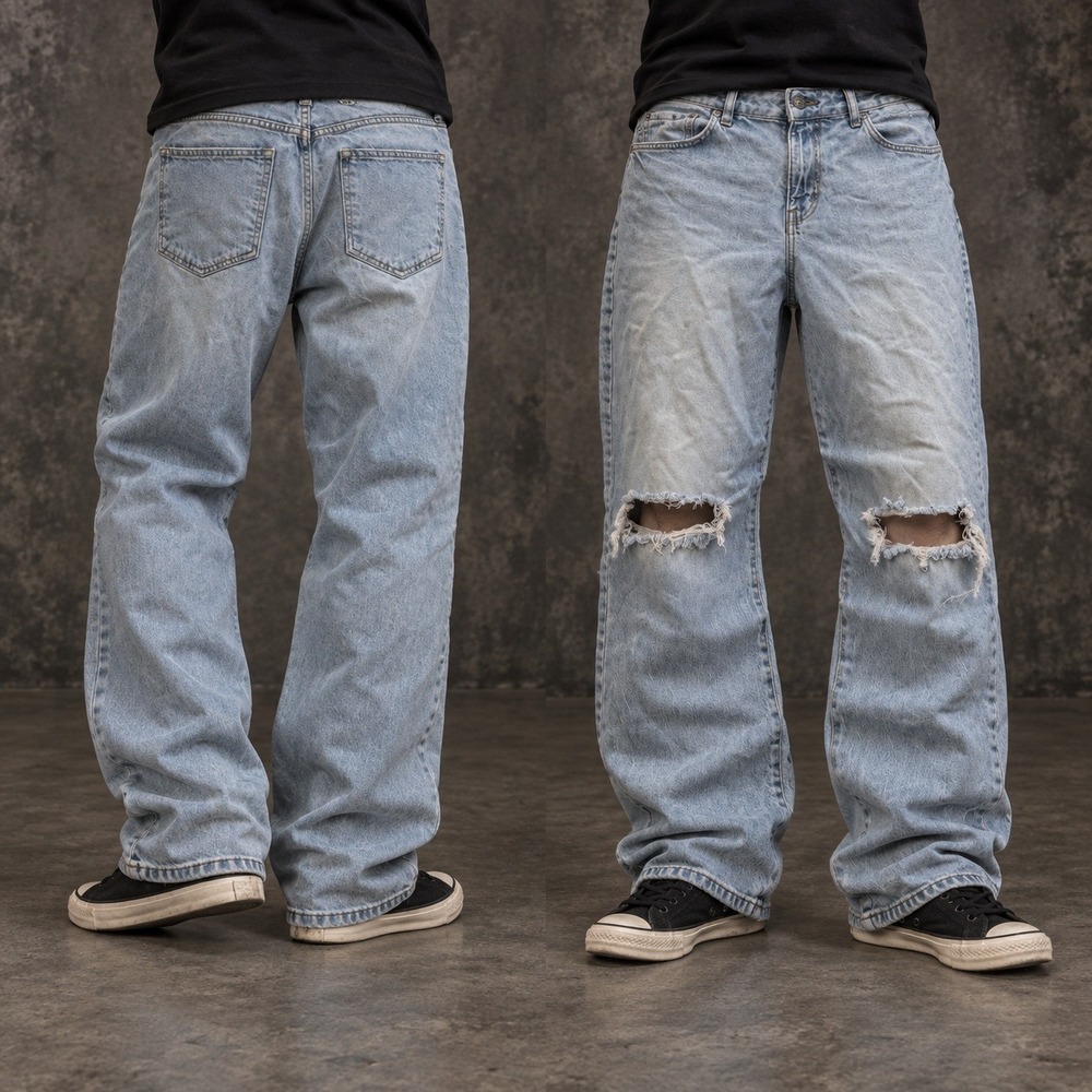 30x30 Blue Distressed Faded Straight Wide Leg Jeans Y2K Grunge Vintage